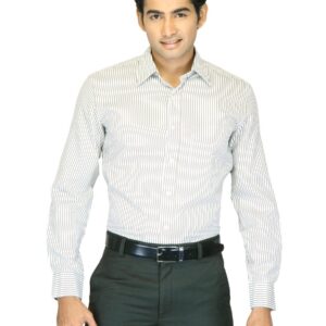 Mark Taylor Men White Striped Shirt