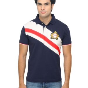 Proline Men Striped Navy Blue Polo T-Shirt