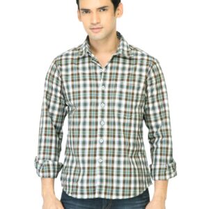 John Players Men Check Green Shirt