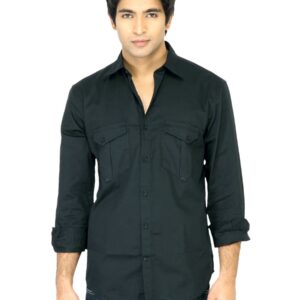 John Players Men Solid Black Shirt