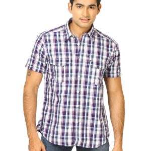 Scullers Men White Check Shirt