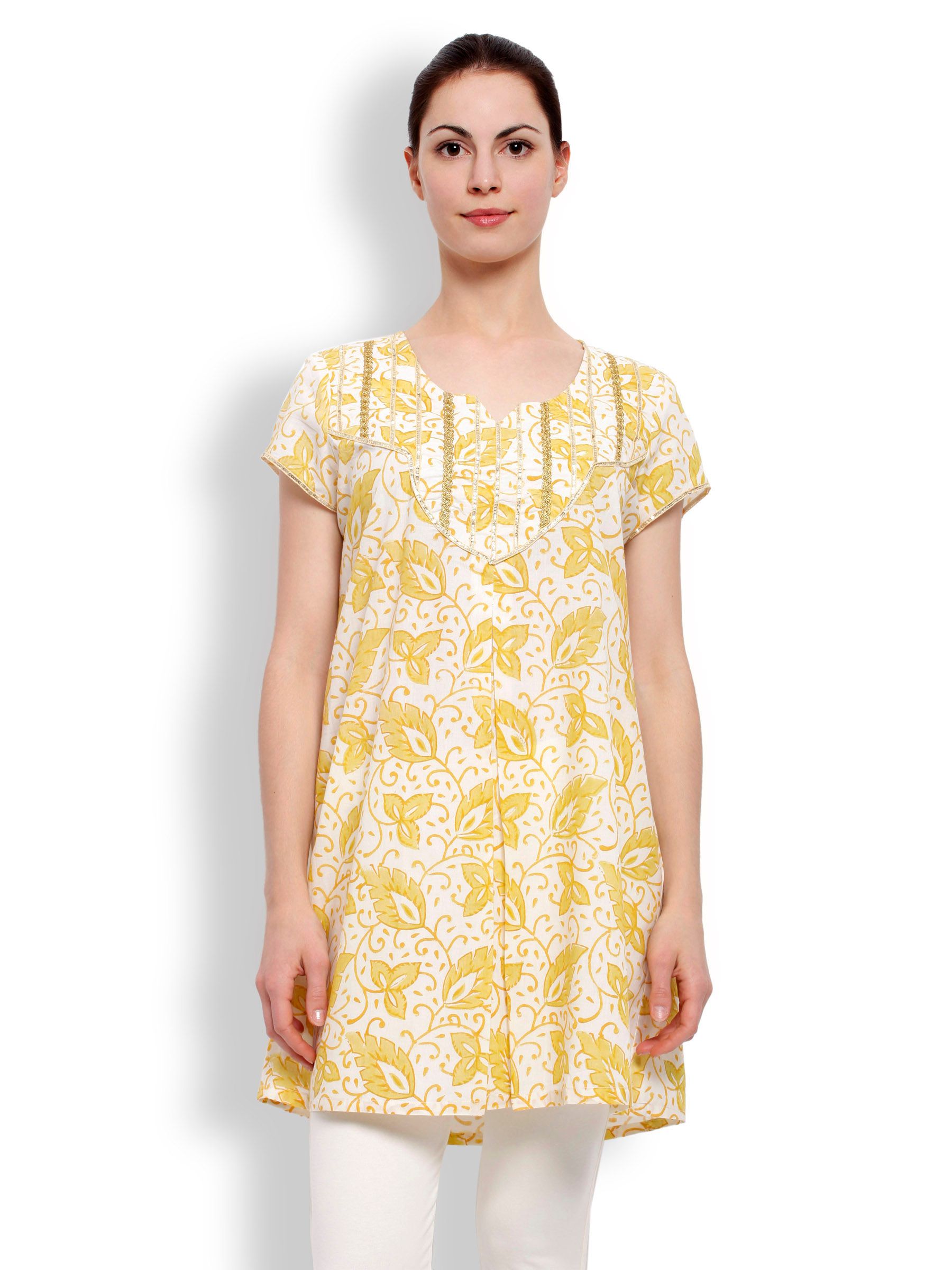 Global Desi Women Yellow Printed Kurti