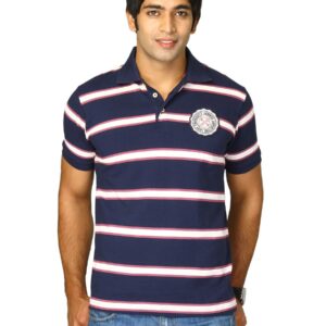 Proline Men Navy & Cream Striped Polo T-shirt