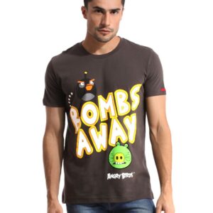 Angry Birds Men Printed Charcoal Grey T-shirt