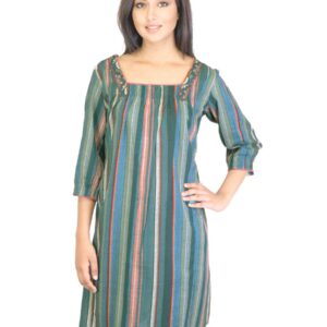 W Women Green Striped Kurta