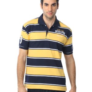 Scullers Men Yellow & Navy Blue Striped T-shirt