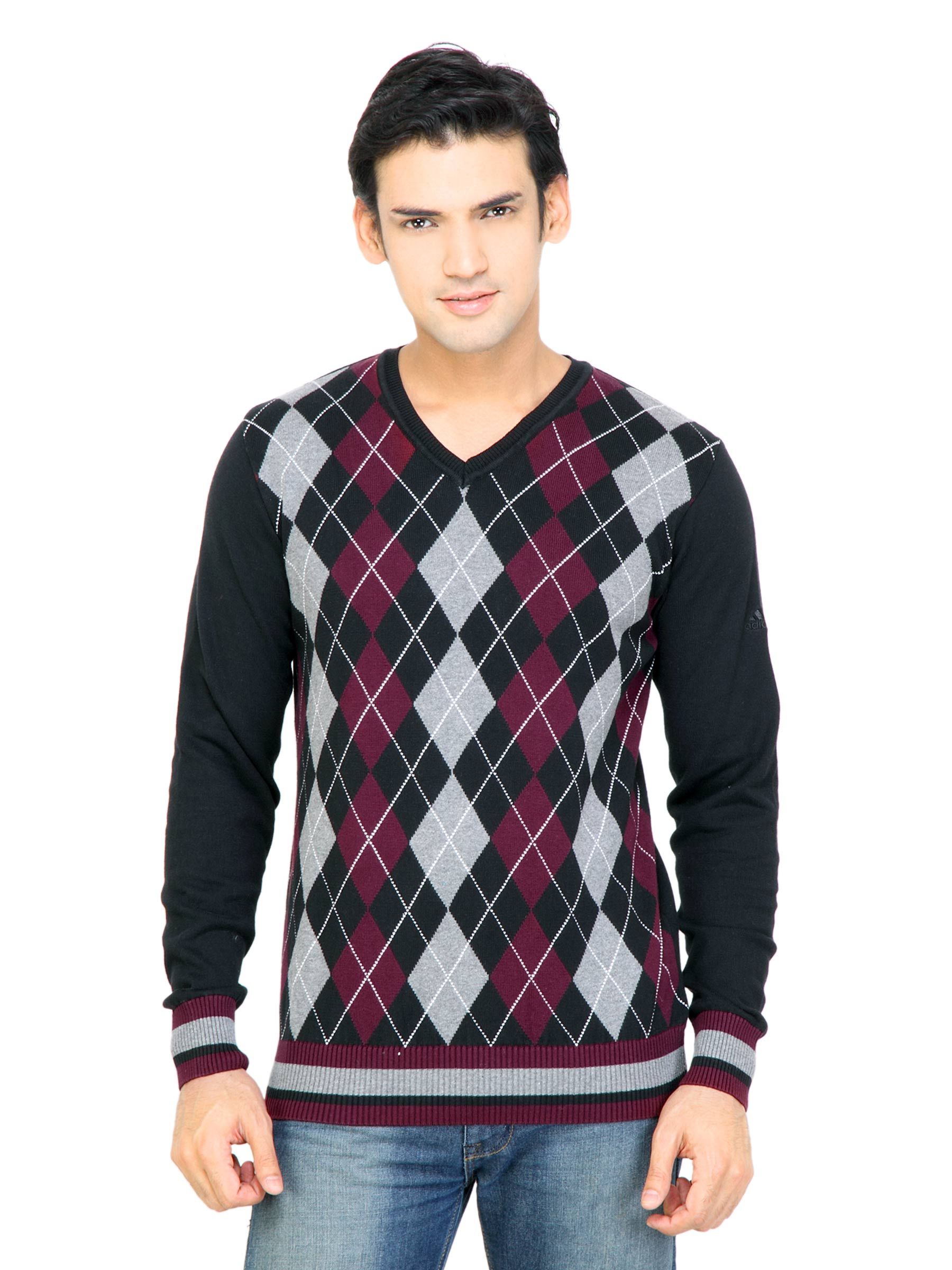 ADIDAS Men Check Black Sweaters