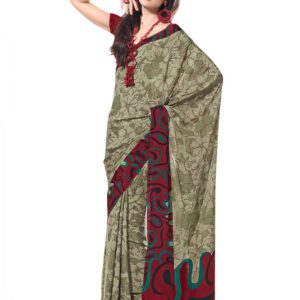 Prafful Grey & Maroon Sari
