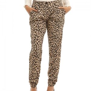 Femella Women Black Animal Print Trousers