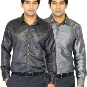 Indigo Nation Men Solid Grey Shirts