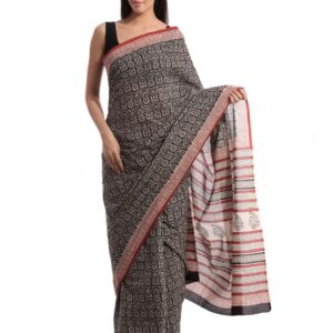 Fabindia H& Printed Black Cotton Sari
