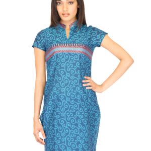 Vishudh Women Cotton Silk Blue Kurtas