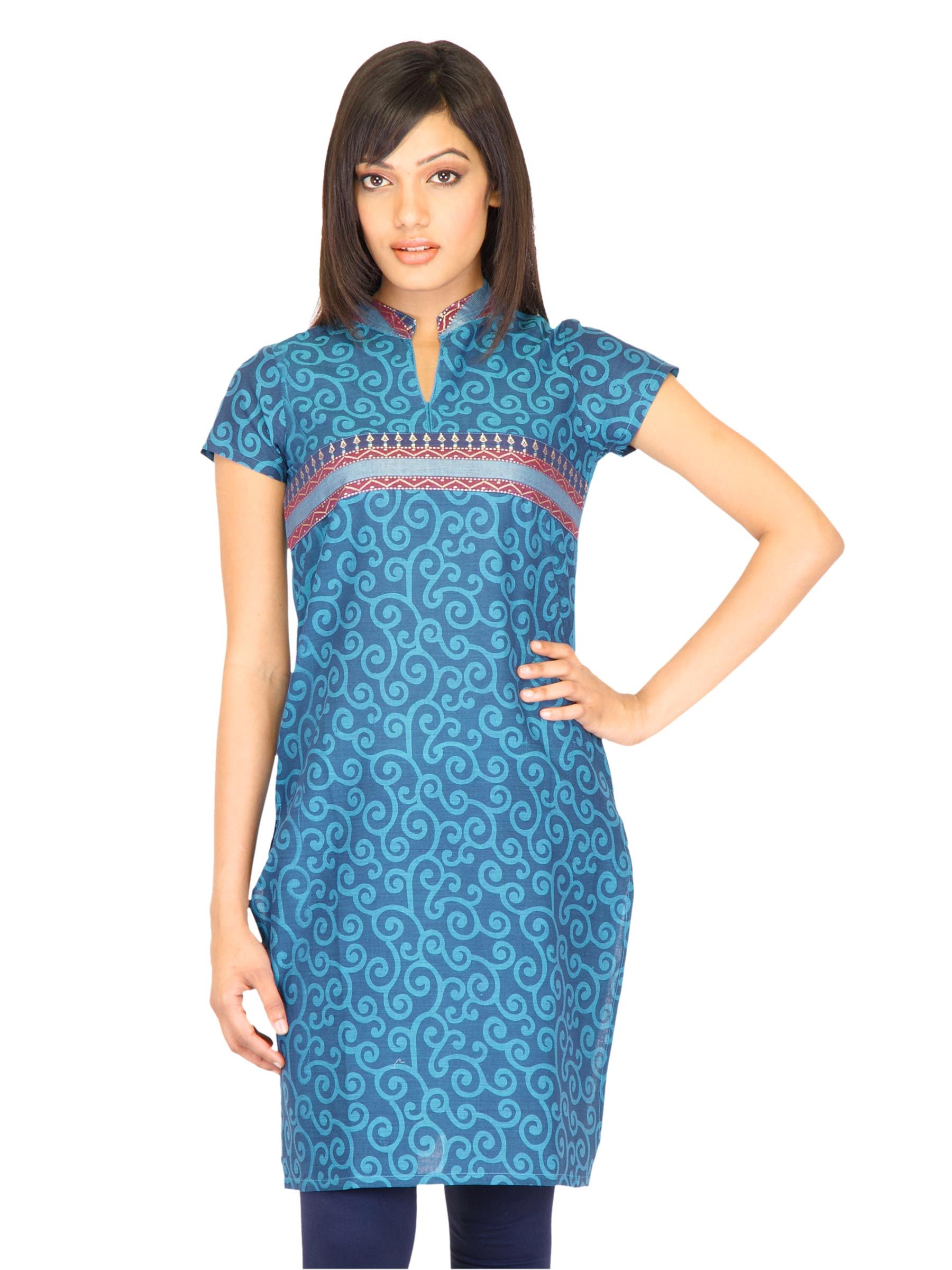 Vishudh Women Cotton Silk Blue Kurtas