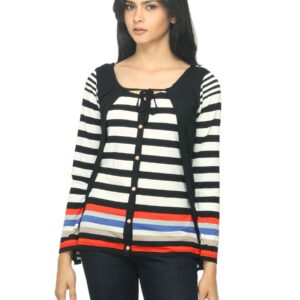 Sepia Women Striped Black Top