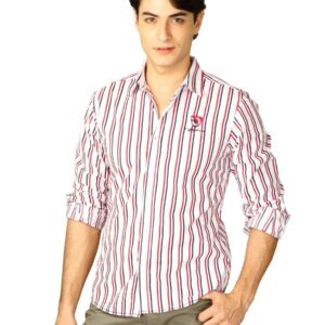 Spykar Men Ranger Black N Red Stripe White Shirts