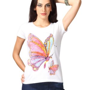 Jealous 21 Women Knit Butterfly Print White Top