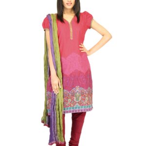 Biba Women Red Printed Churidar Kurta with Dupatta