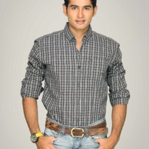s.Oliver Men Grey White Check Shirt