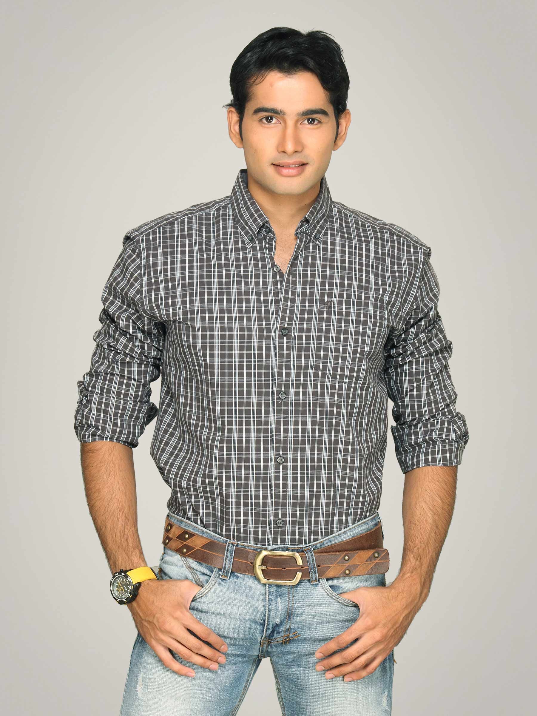 s.Oliver Men Grey White Check Shirt