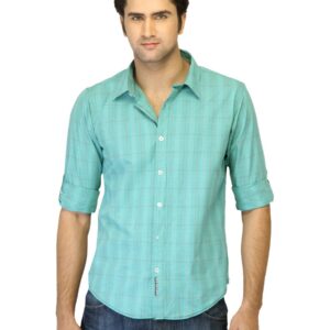 Basics Men Green Checked Slim Fit Shirt