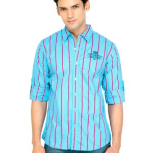 Spykar Men Striped Blue Shirt