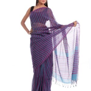 Fabindia Purple & Blue Striped Saree