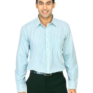 Mark Taylor Men Aqua Blue & White Grey Striped Shirt