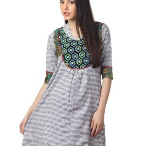 Mother Earth Women White & Black Kurta