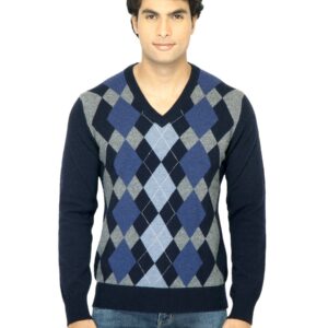 United Colors of Benetton Men Check Navy Blue Sweater