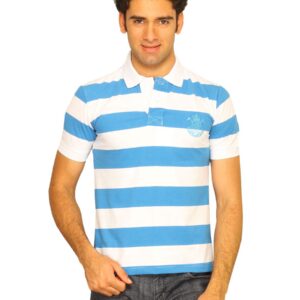 Classic Polo Men's White T-shirt with Dark Blue Stripes