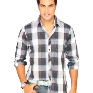 Highlander Men Grey Checked Slim Fit Shirt