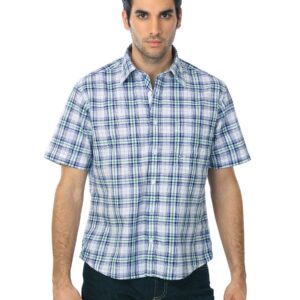 Scullers Men White & Navy Blue Check Shirt