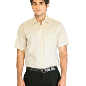 Peter England Men Stripes Cream Shirt