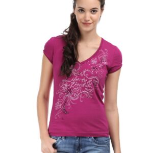 s.Oliver Women Meganta Printed T-Shirt